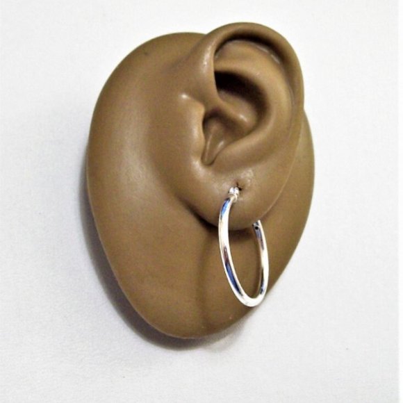 Sterling Silver Hoops Marked 925 Pierced Large Round Tube 1 Inch 25mm - Picture 3 of 7